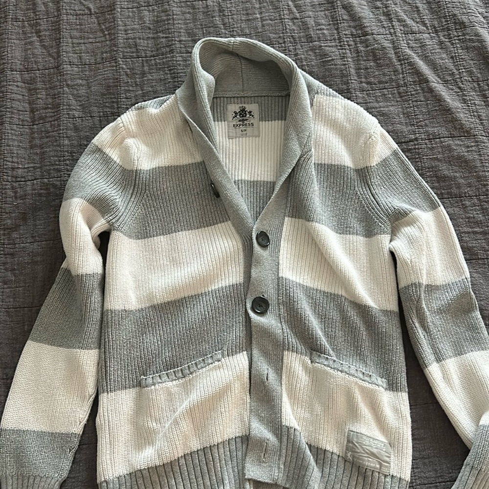 White and grey express men cardigan size small
